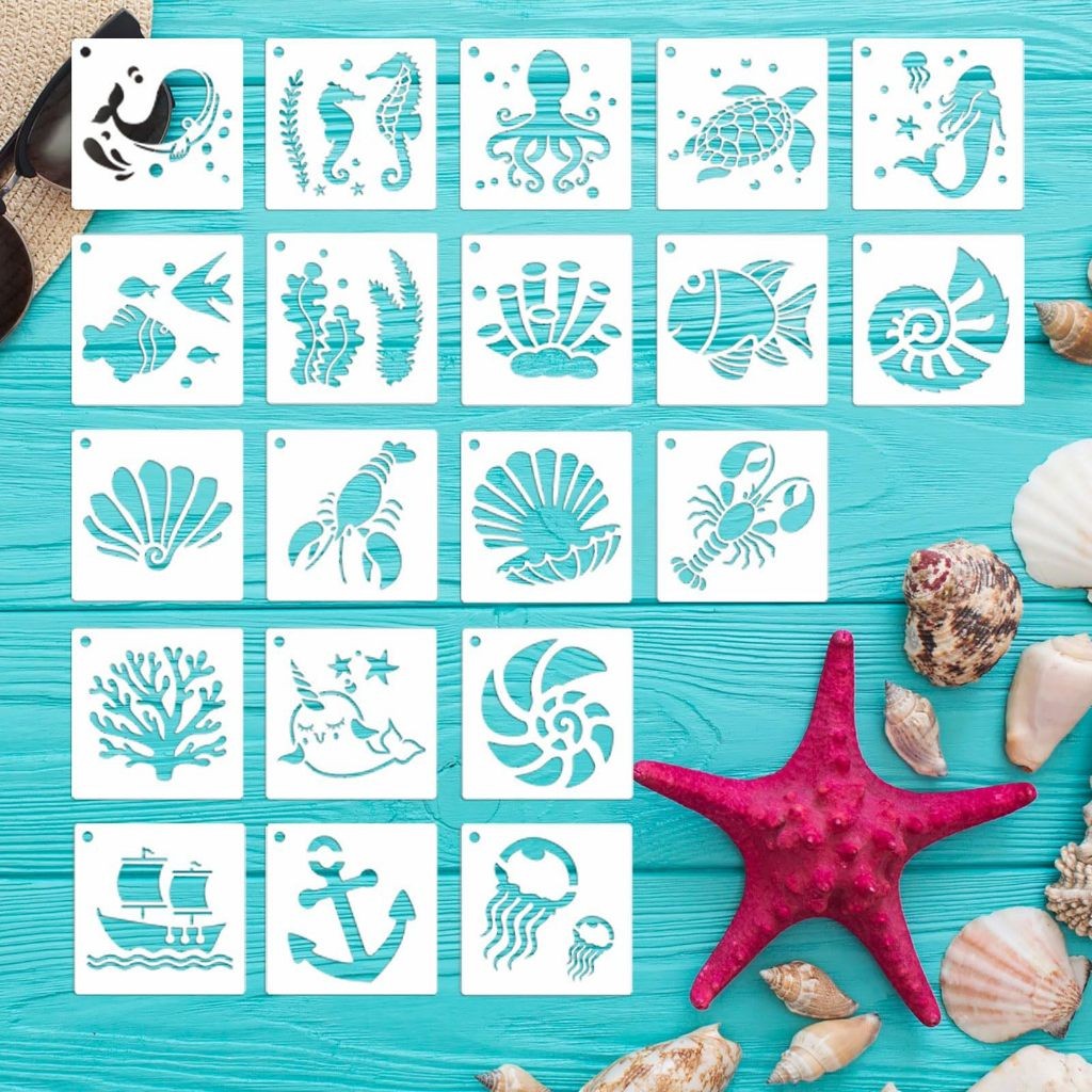 

lemubang store Stensil Menggambar Anak 20pcs Ukuran 7.62 x 7.62 cm Kehidupan Laut | Alat Menggambar | DIY Anak | Belajar Menggambar & Melukis | Mainan Edukatif