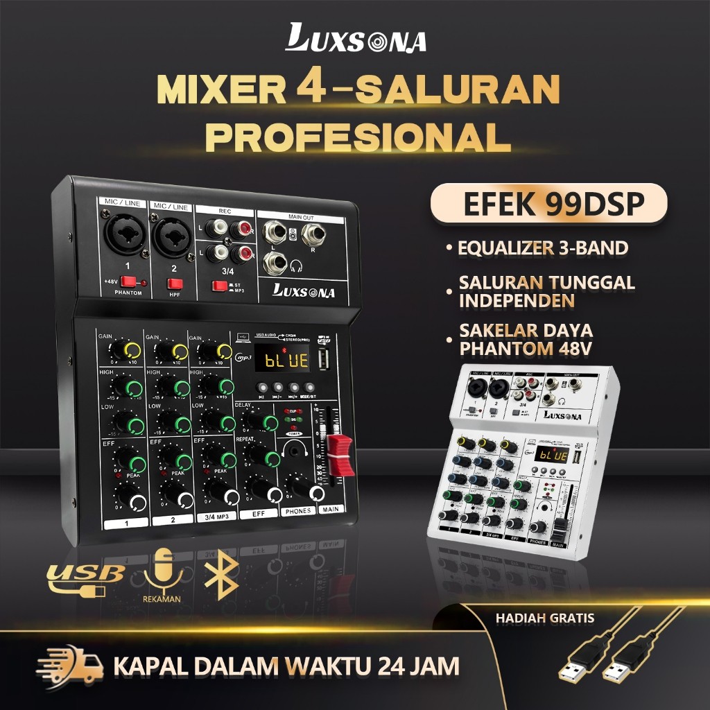 【Luxsona】4 Channel Mixer audio/mixer mini/Sound Card/Amplifier Bluetooth/profesional USB mikser audi