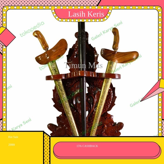 Blawong Keris Tombak Isi 3 Pusaka Kayu Jati Ukir NagaRaja Warna  murah KRS13