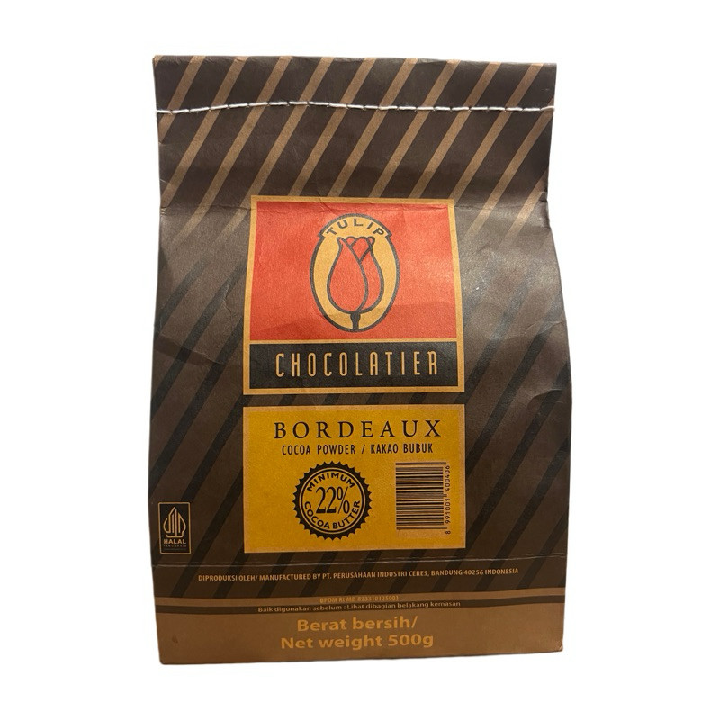 

TULIP BORDEAUX 500 Gr COCOA POWDER (KEMASAN PABRIK) DARK / COKLAT BUBUK PREMIUM COKELAT CHOCOLATIER 500gr