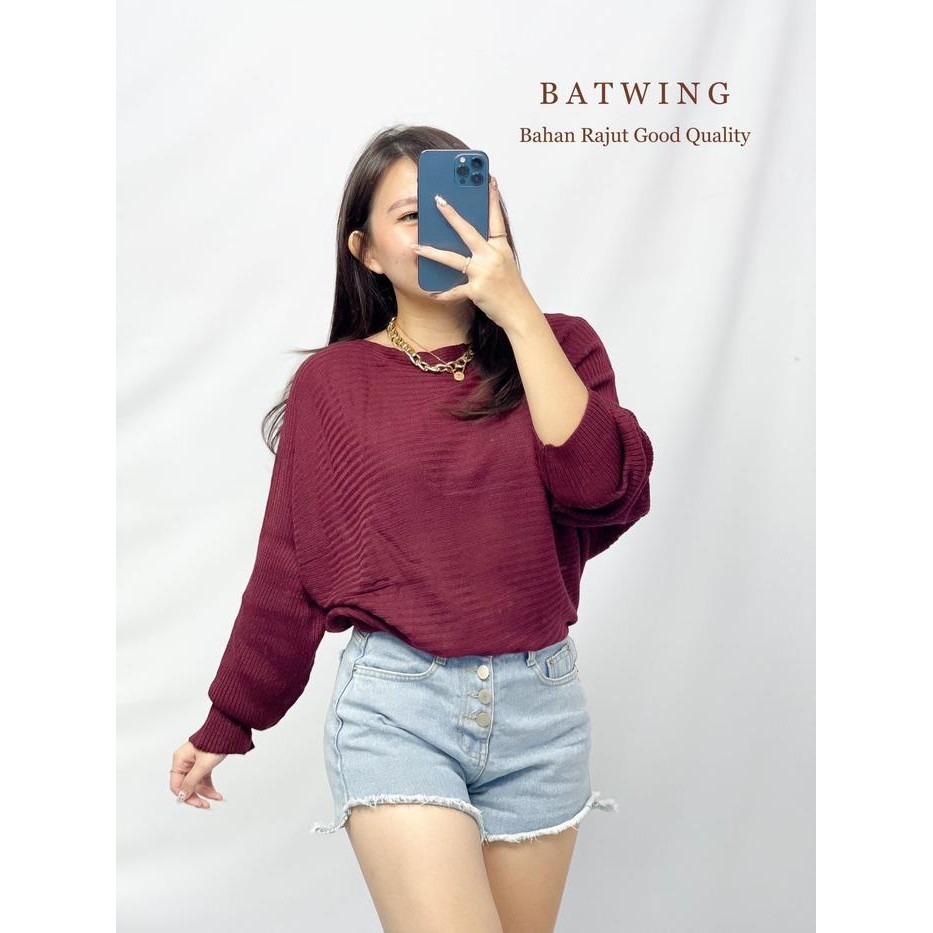 Baju atasan Wanita Batwing rajut BC blouse wanita rajut modis variasi warna - maroon