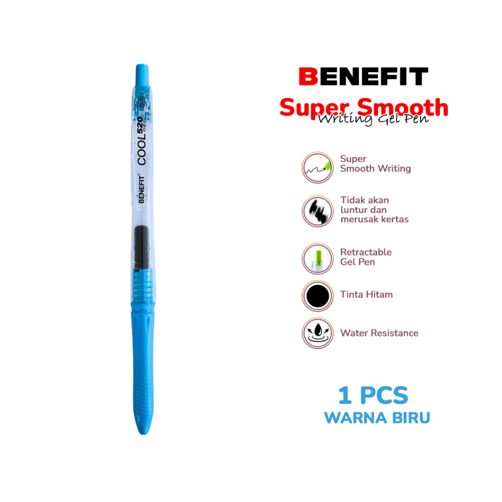 

Benefit Pulpen Gel Hitam 0,5 mm Bulpoin Smooth Writing Cool 520 Warna - Per Pcs
