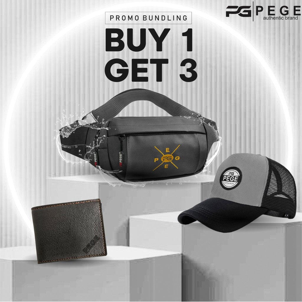 Tas Waistbag Waterproof Dompet Topi Distro Buy 1 Get 3 PEGE Thanos Bundling Paket Hemat - PG Bundlin