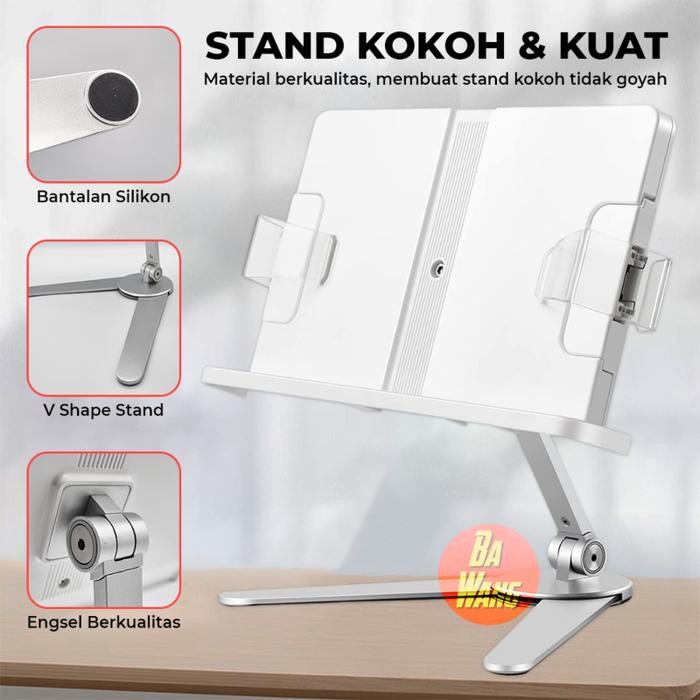 

Book Stand Standing Holder Dudukan Penjepit Sandaran Tatakan Buku Desk - Silver
