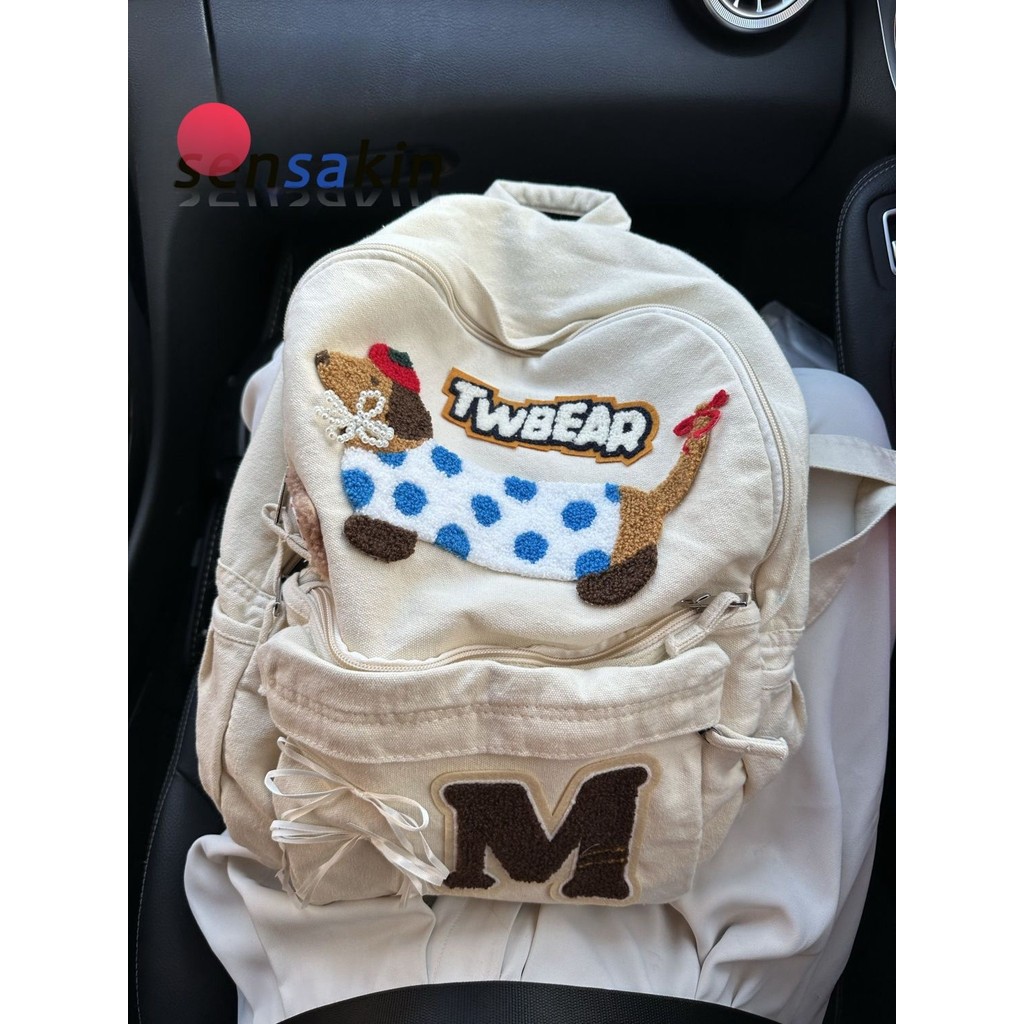 Tas ransel berkapasitas besar retro Amerika perguruan tinggi dachshund tas ransel kartun anjing