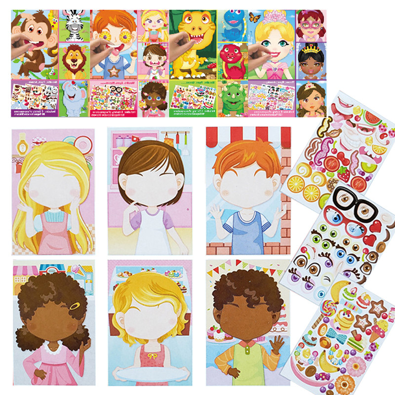 

Kids DIY Stickers Puzzle Games Make-a-Face Princess Animal Dinosaur Assemble Jigsaw Baby Recognition Training Education Toys