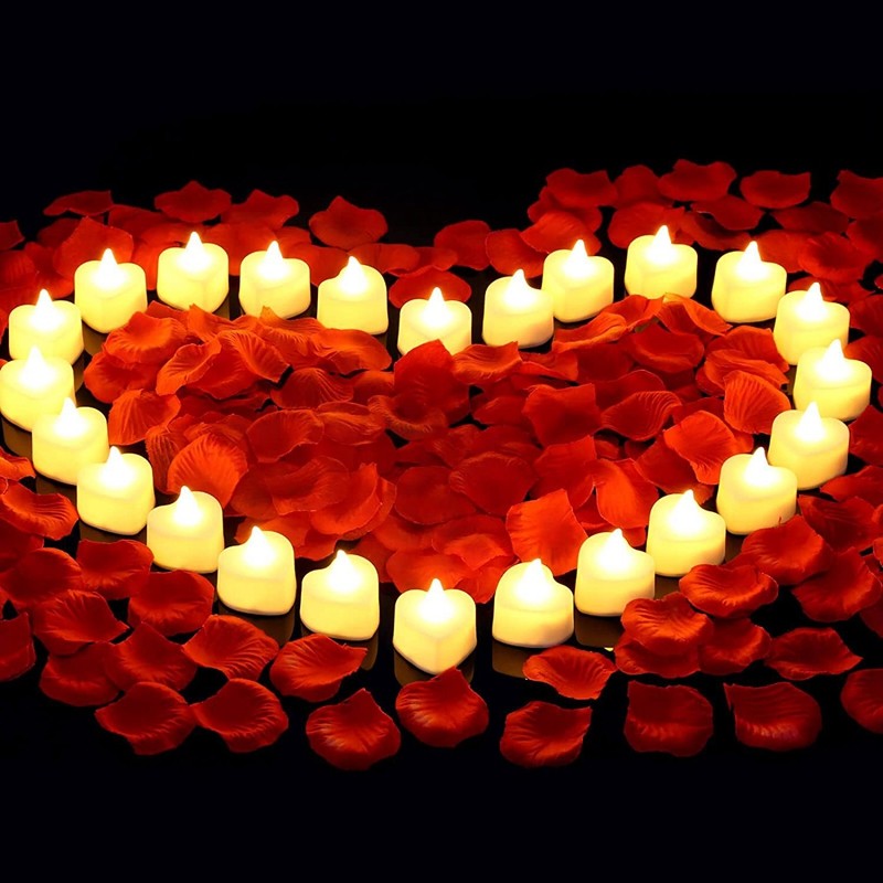 

Valentines Day Romantic Night For Her Set Kit 24 Pcs Flameless Romantic LED Candles With 2000 Pcs Artificial Rose Petals Kit A