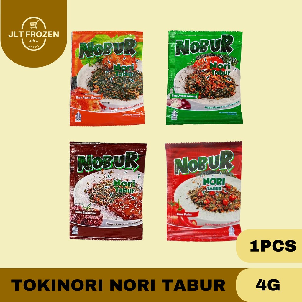 

Tokinori Nobur / Nori Tabur Rumput Laut / Rasa Ayam Panggang / Ayam Bawang / Barbeque / Pedas Kemasan 4g 1 PCS