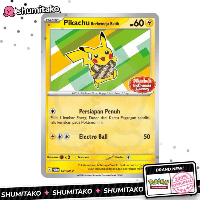 Kartu Pokemon TCG Cards Pikachu Berkemeja Batik Xatu Staryu Flower Hologram - V1 Pikachu