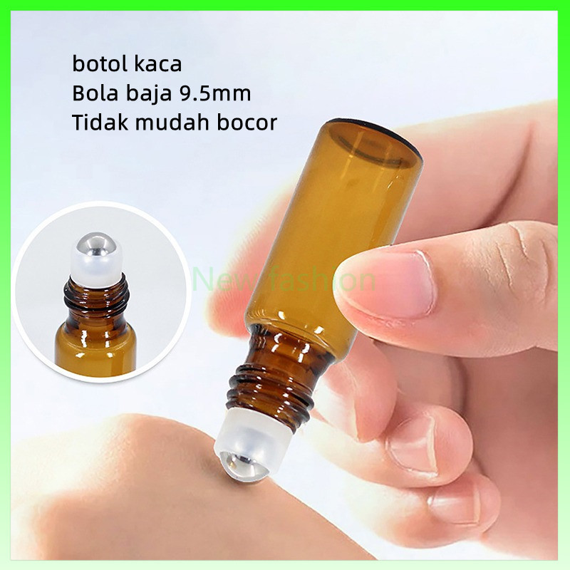 Botol roller ball kaca amber/botol roller ball minyak esensial parfum tutup aluminium