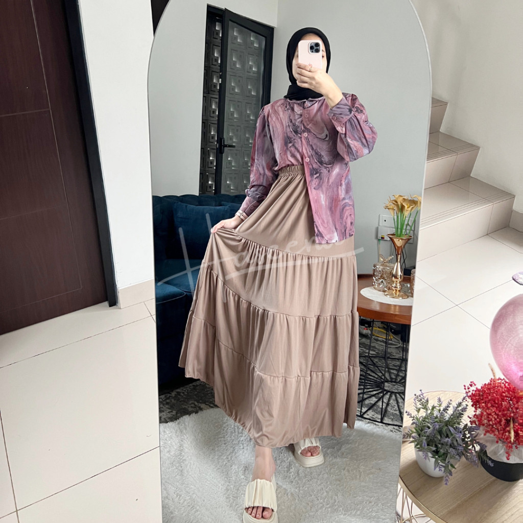 Rok Polos Susun Women Skirt Ala Korea Bawahan Panjang Muslim Standart Jumbo
