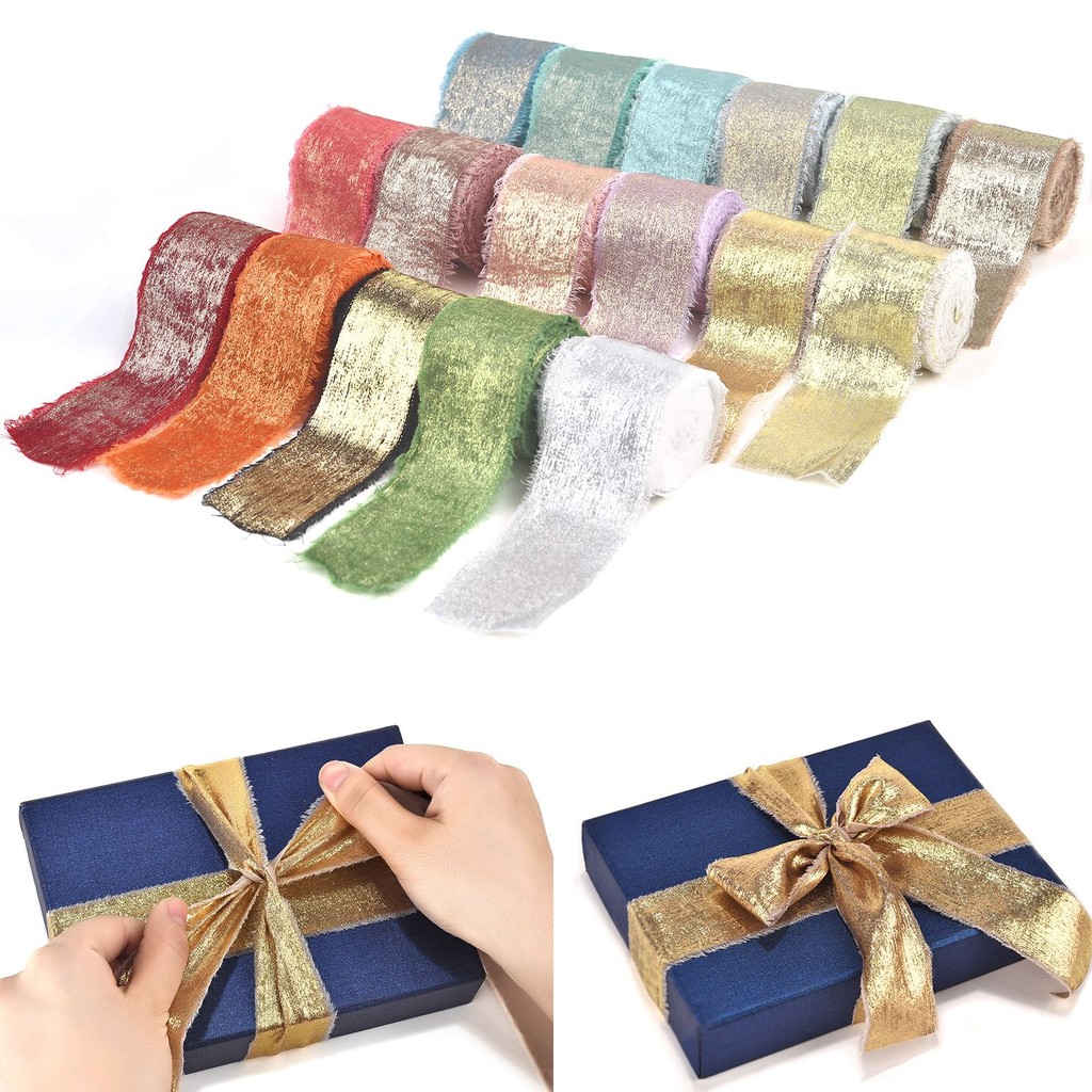 

5 Yards Handmade Frayed Edged Gold And Silver Wire Velvet Ribbon For Wedding Invitation Wrapping Bridal Bouquet Gift Decoration