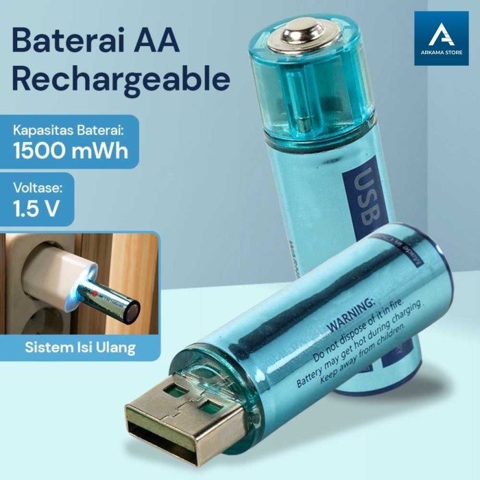 baterai aa rechargeable Li-Ion 1.5 V usb cas 1 pcs