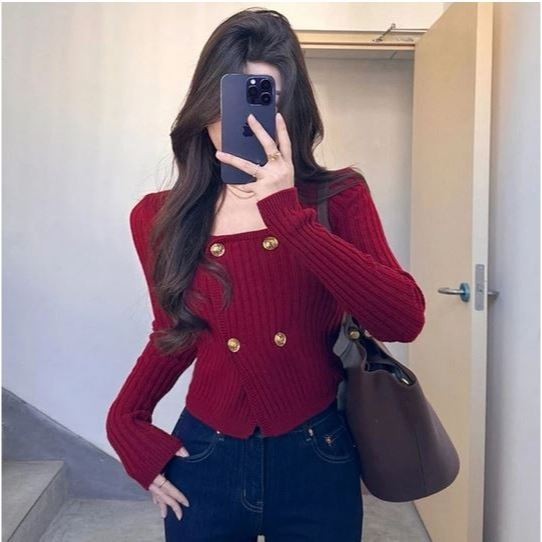 YOSSA - ZRX OOTD BLOUSE RIB LEHER KOTAK IMELDA / LIVIA TOP KNIT KERAH PERSEGI PENDEK / KoreanTop Blo