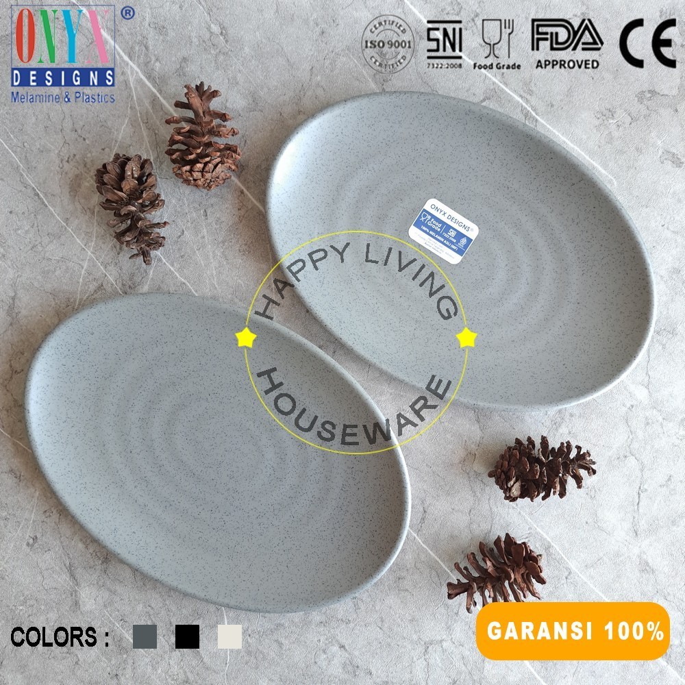 ONYX Piring Oval Melamin 10" Grey Granite Piring Oval Premium Onyx 26cm