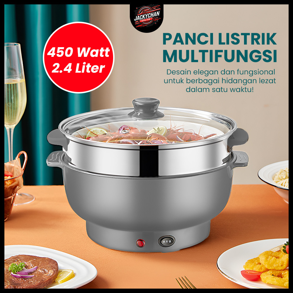 JC Panci Listrik Multifungsi 2.4L Dengan Kukusan Stainless Lebar 22CM
