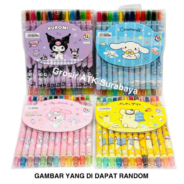 

( StaLand) CRAYON KRAYON MOTIF SANRIO PUTAR 12 WARNA PANJANG SANRIO Kuromi Cinnamoroll Pompompurin My Melody Bagus
