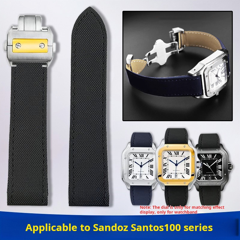 New 23mm blue nylon strap For Cartier Santos100 Santos Sandoz 100 leather watchband soft Men Folding