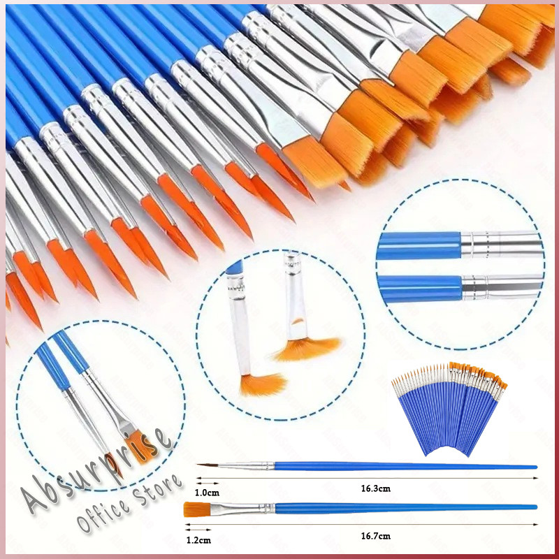 

50PCS Minyak Set Paintbrush Ujung Pointed Dan Flat - Artist Paint Brush/Kuas Lukis Akrilik Bulu Nilon Cat Air