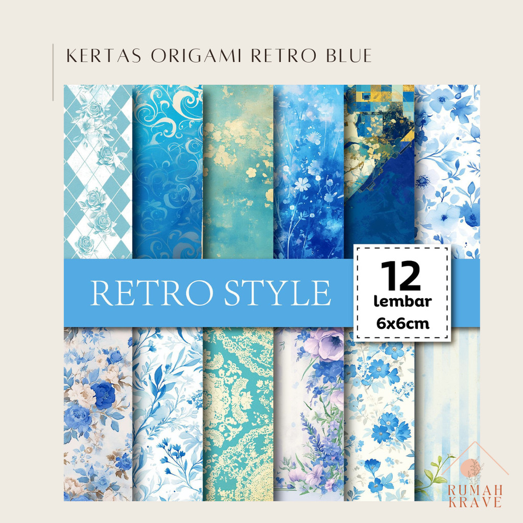 

RUMAH KRAVE - (12pcs) Kertas Origami Retro Blue Biru
