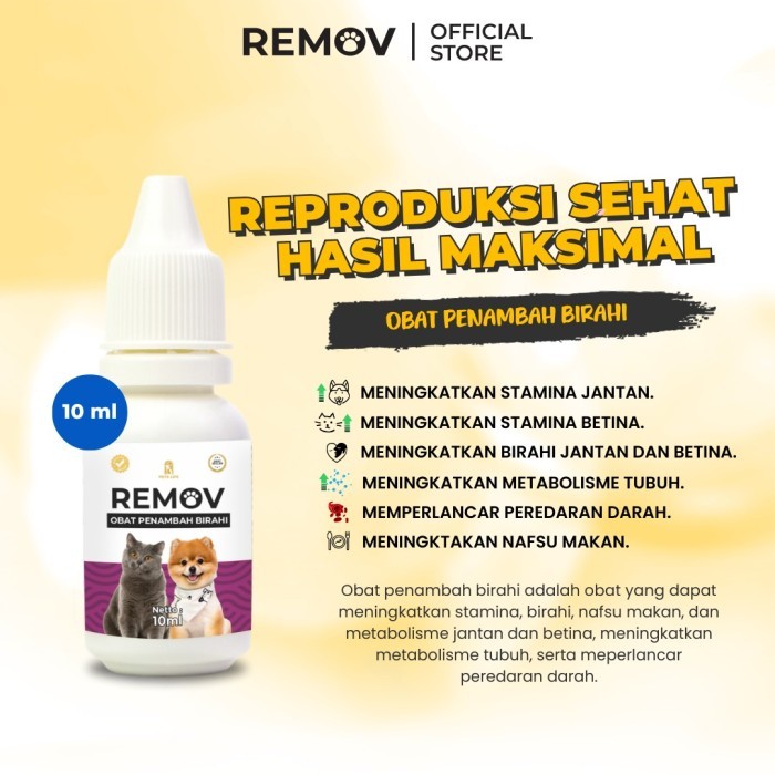 REMOV Obat Penambah Birahi Meningkatkan Stamina & Kesuburan Untuk Kucing dan Anjing 10 ml