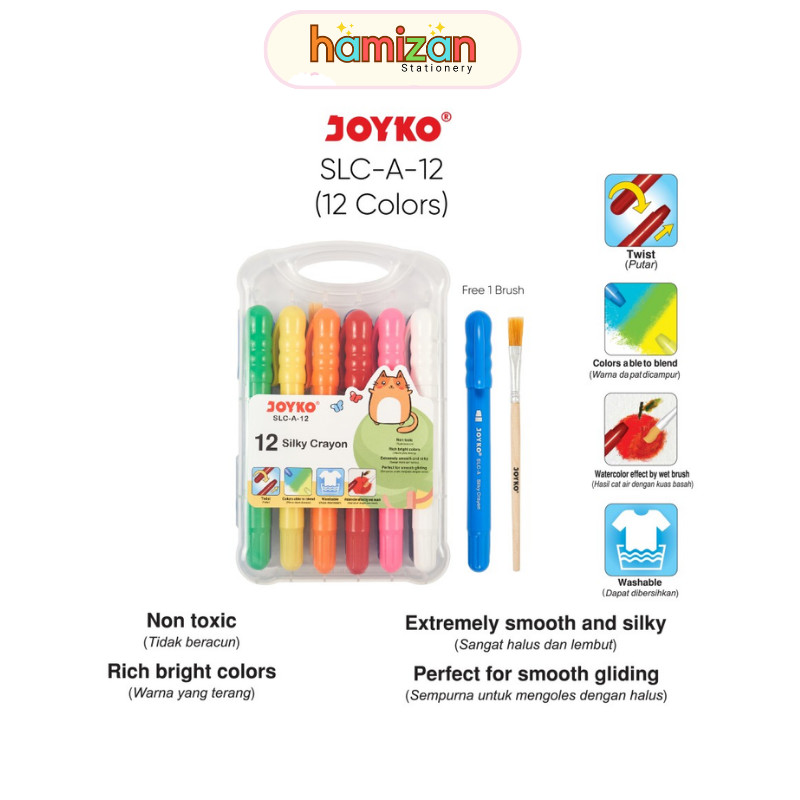 

Crayon Halus / Silky Crayon Joyko 12 warna SLC-A-12 (1 set) / Silky Crayon Krayon Halus Joyko SLC-A Warna Colors - SLC-A-12WarnaMurah Berkualitas