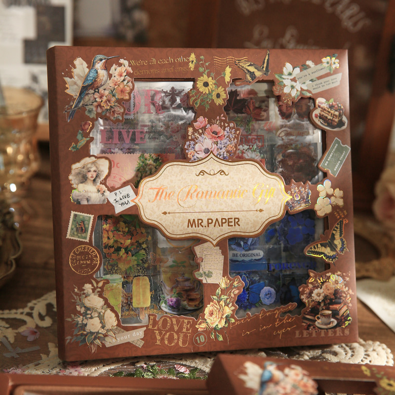 

100 Sheets/box Creative Retro Romantic Gift Series PET Material Stickers Gifts Handbook DIY Decoration Collage Stationary