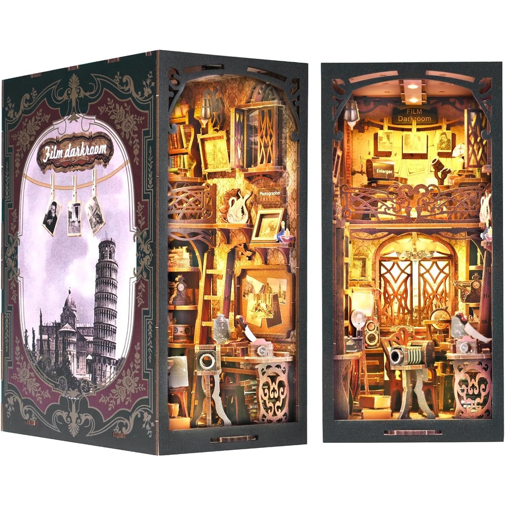 

ATUBAN Book Nook Kit, DIY Dollhouse Booknook Bookshelf Insert 3D Wooden Puzzle Bookend for Book/Room Decor,Miniature Model House