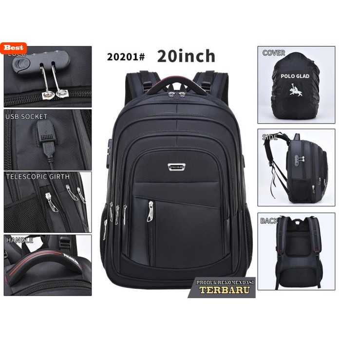 tas ransel pria murah berkualitas Tas Ransel Pria POLO GLAD 20 Inch Jumbo Kuat Awet Sekolah Kerja Ku