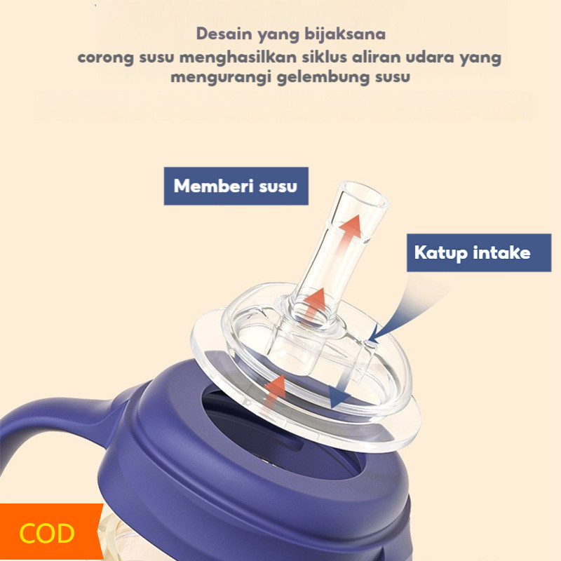 （COD） 1 Cangkir 3 Dot Botol Susu Bayi Gelas Anak Anti Tumpah Botol Kartun 320ML Bayi Susu Bottle Sed