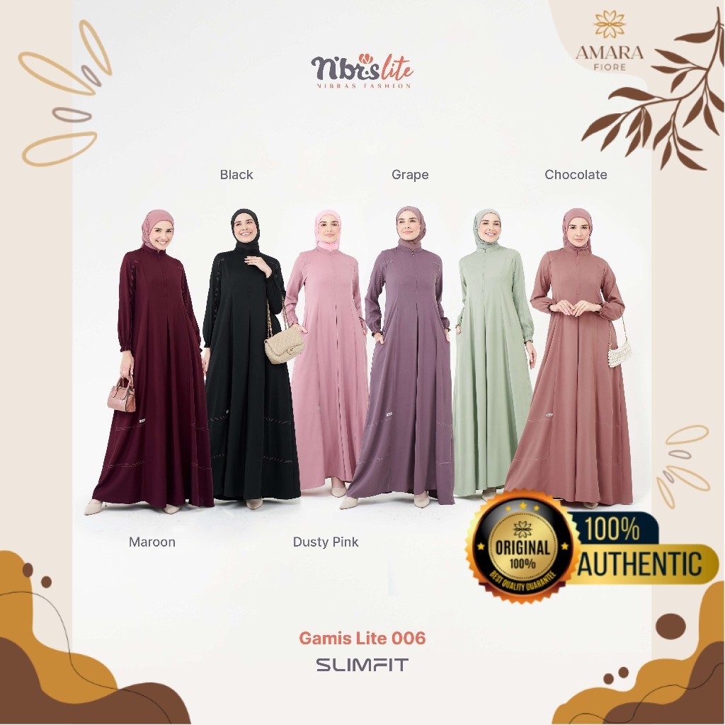 Gamis Wanita Slimfit Simpel Nibras Lite 006 Original | Dress Slimfit Bahan Shakila Adem Mengkilap