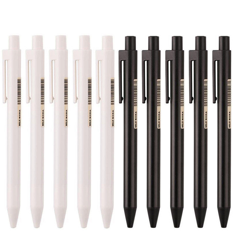 

0.5mm Black/White Press Gel Pen Black Ink MUJIs Gel Pen Replaceable Refill Set for Student Writing Creative Stationery