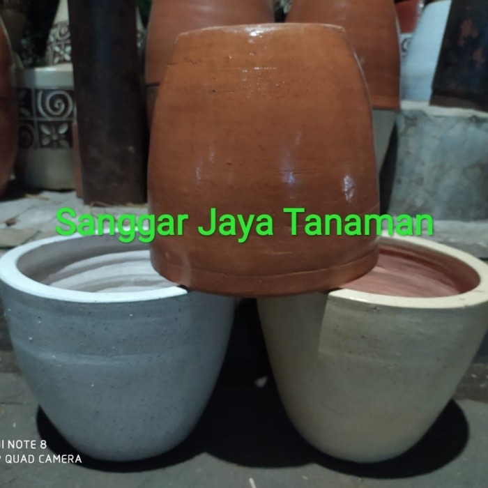pot bunga tanah liat / pot gerabah 30 cm - crem