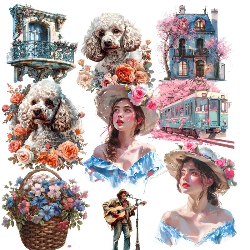 

Stickers Watercolor Fashion Spring Leisure Street Balcony DIY Diary Project Decoration Vintage Scrapbooking Stationary