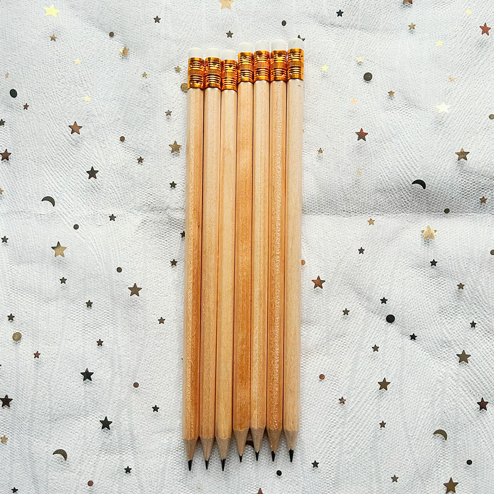 

10 PCs Wooden Pencils gold Eraser pencils Cute Stationery supplies Drawing pencils School items Stationary accessories Kids item