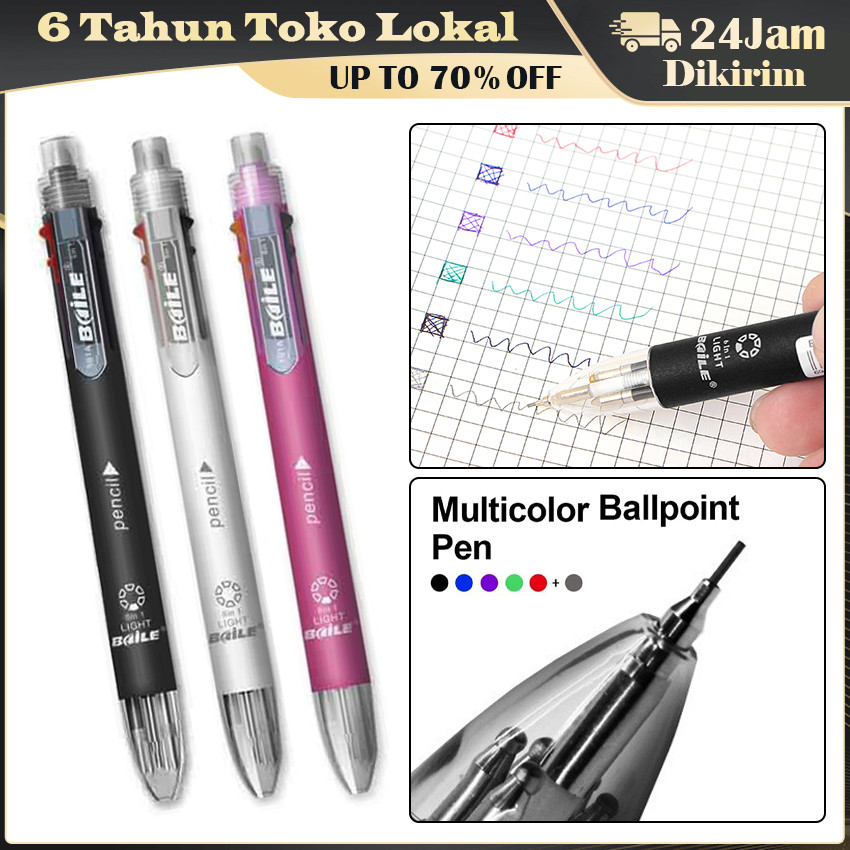 

Ballpoint 6-in-1 Warna Cerah / Pensil Mekanik / Pulpen Serbaguna untuk Belajar, Kerja & Journaling