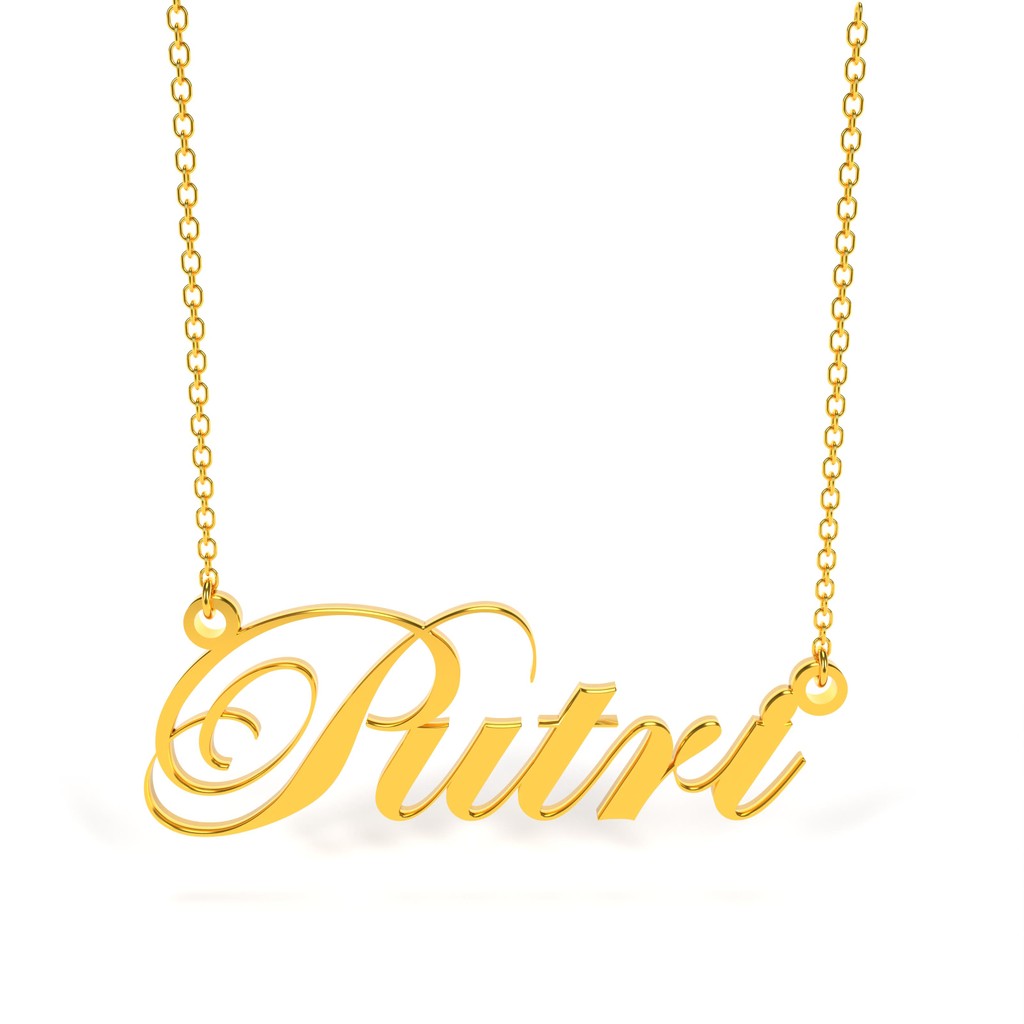 Kalung Nama Putri Titanium Anti Karat Perhiasan Wanita Stainless Elegan Kuning Emas