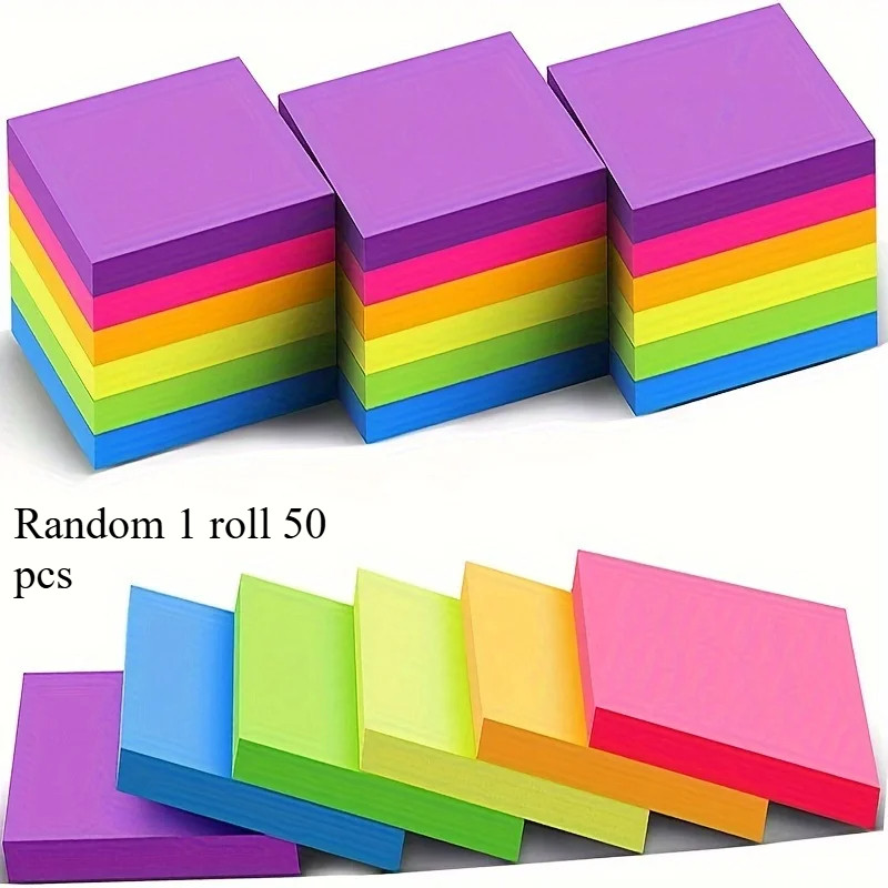 

1 Rolls Of 50 Fluorescent Sticky Notes, Colored Sticky Notes, Student Sticky Notes, Office Supplies Sticky Notes