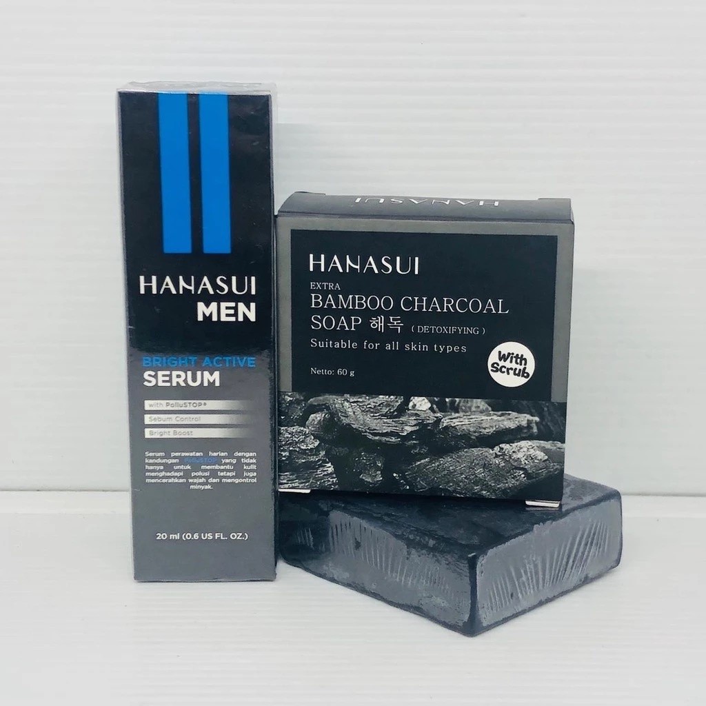 Paket Perawatan Wajah Hanasui 2in1 Pemutih Wajah Hanasui Men Serum & Sabun Bamboo Charcoal Terlaris