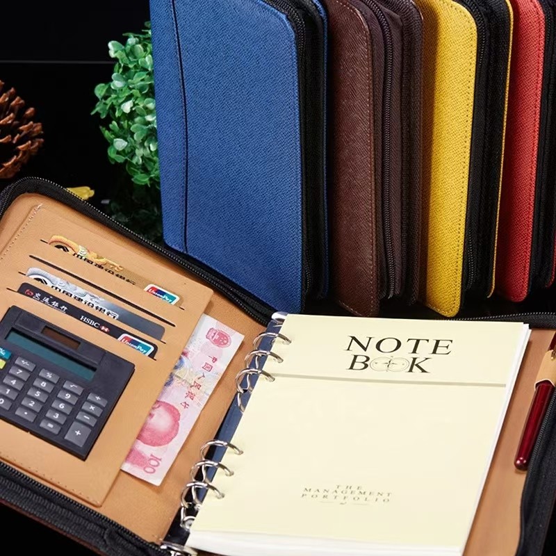 

A6/A5/B5 Manager Folder Padfolio Diary Notebook and Journal Calculator Binder Spiral Note Book Business Zipper Bag Line Handbook