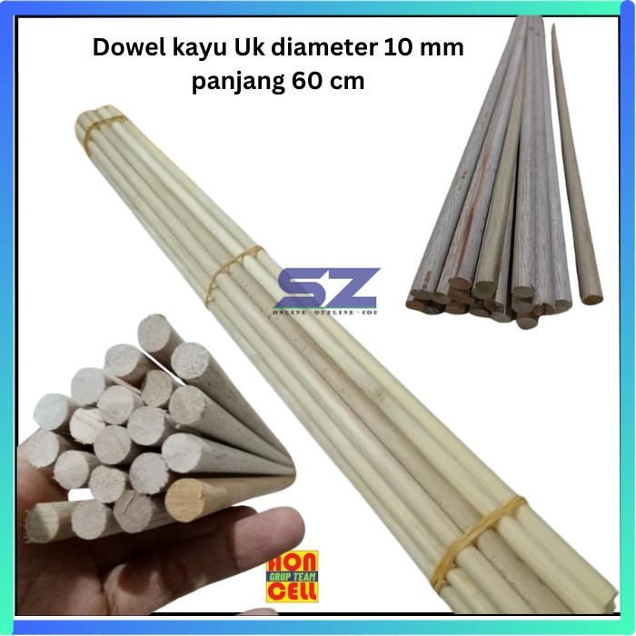 Dowel kayu Uk diameter 10 mm panjang 60 cm