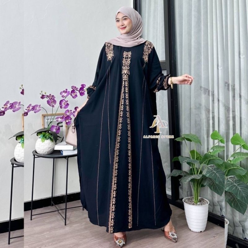 Kaftan Ara Ld 180 cm Maxi Gamis Syari Kelelawar Panjang Muslim Wanita Nyaman Motif Terbaru