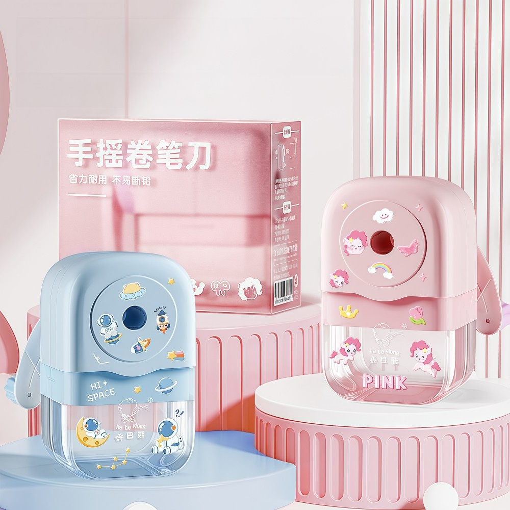 1pc Macaron color pencil sharpener, student hand cranked pencil sharpener Gift same color stickers P