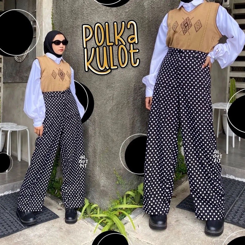 NANTARSHOP HL Polka Highwaist Pants- Celana Motif Wanita Panjang (REALPICT)