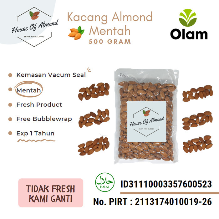 

Kacang Almond Raw (Mentah) 500gr Olam