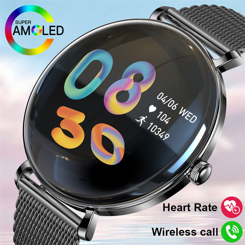 Jam Tangan Pria LIGE Fashion Ladies Smart Watch 1.43-inch ultra-thin Amoled Screen Watch Women's Sma