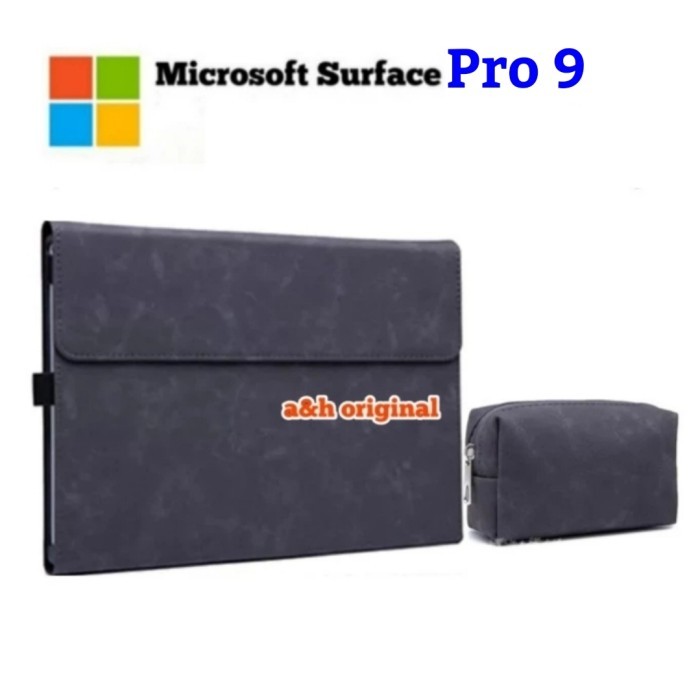 Microsoft Surface Pro 9 - Leather Flip Cover Case Premium with Pouch - Merah Maroon, Surface Pro 9