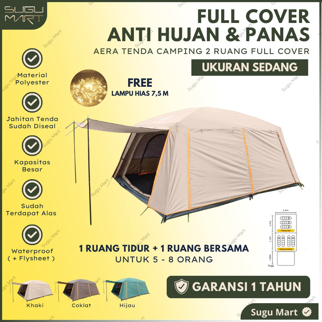 Tenda Camping Full Cover 5 - 8 Orang | Tenda Camping Keluarga | Tenda Camping Double Layer Waterproo