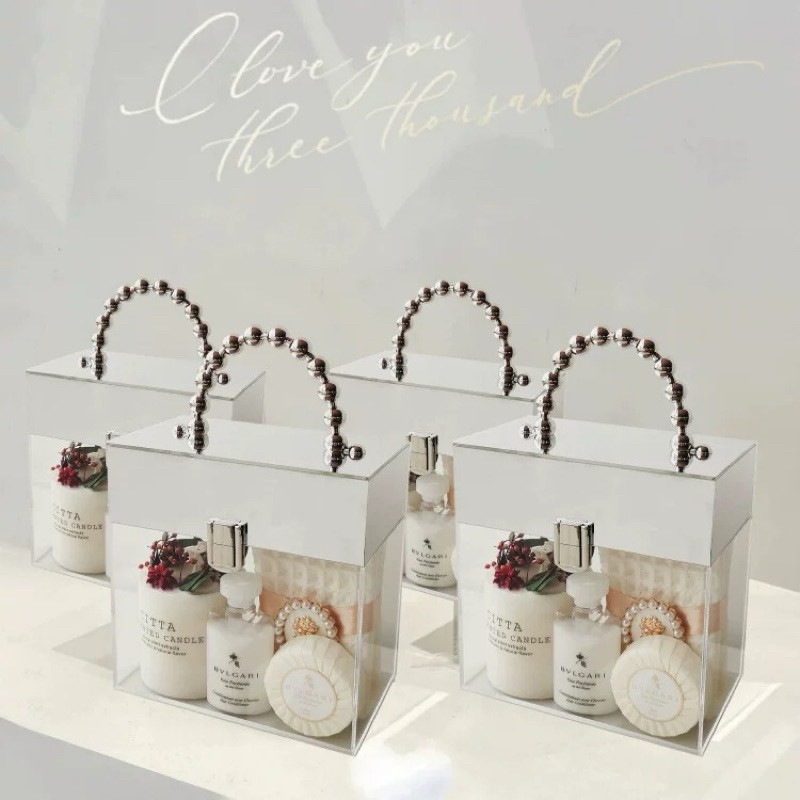 

PLAOSANSTORE Tas Kotak Hampers Hadiah Pernikahan Akrilik Bambu Portabel