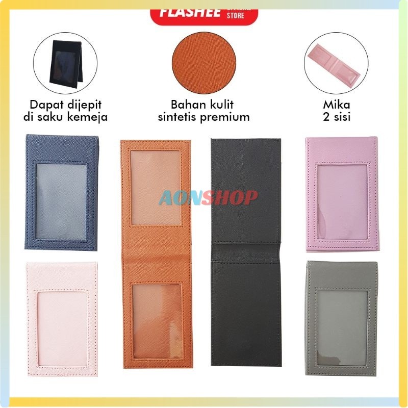 

[AS] Name Tag Magnet Dua Sisi ID Card Holder Magnet Jepit Aspen Lanyard Magnet Saku Kulit Tanpa Tali